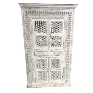Armario Kali de Madera Blanco Tallado en India