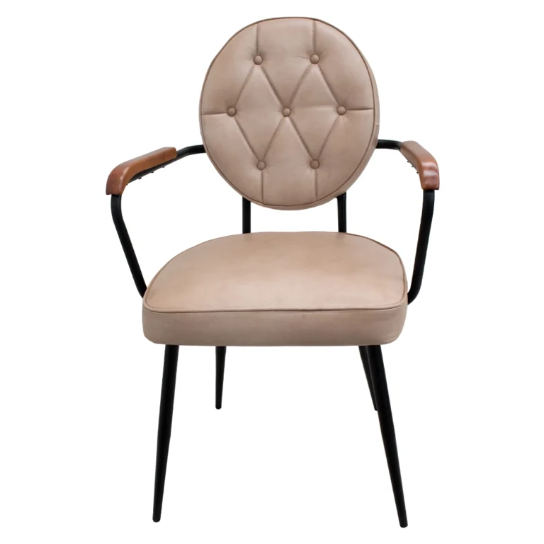 Silla Kong de Cuero y Madera y Metal Beige