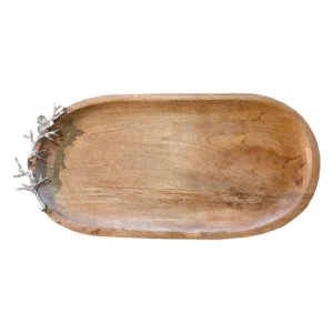Bandeja Kassa de Madera y Metal Plateado