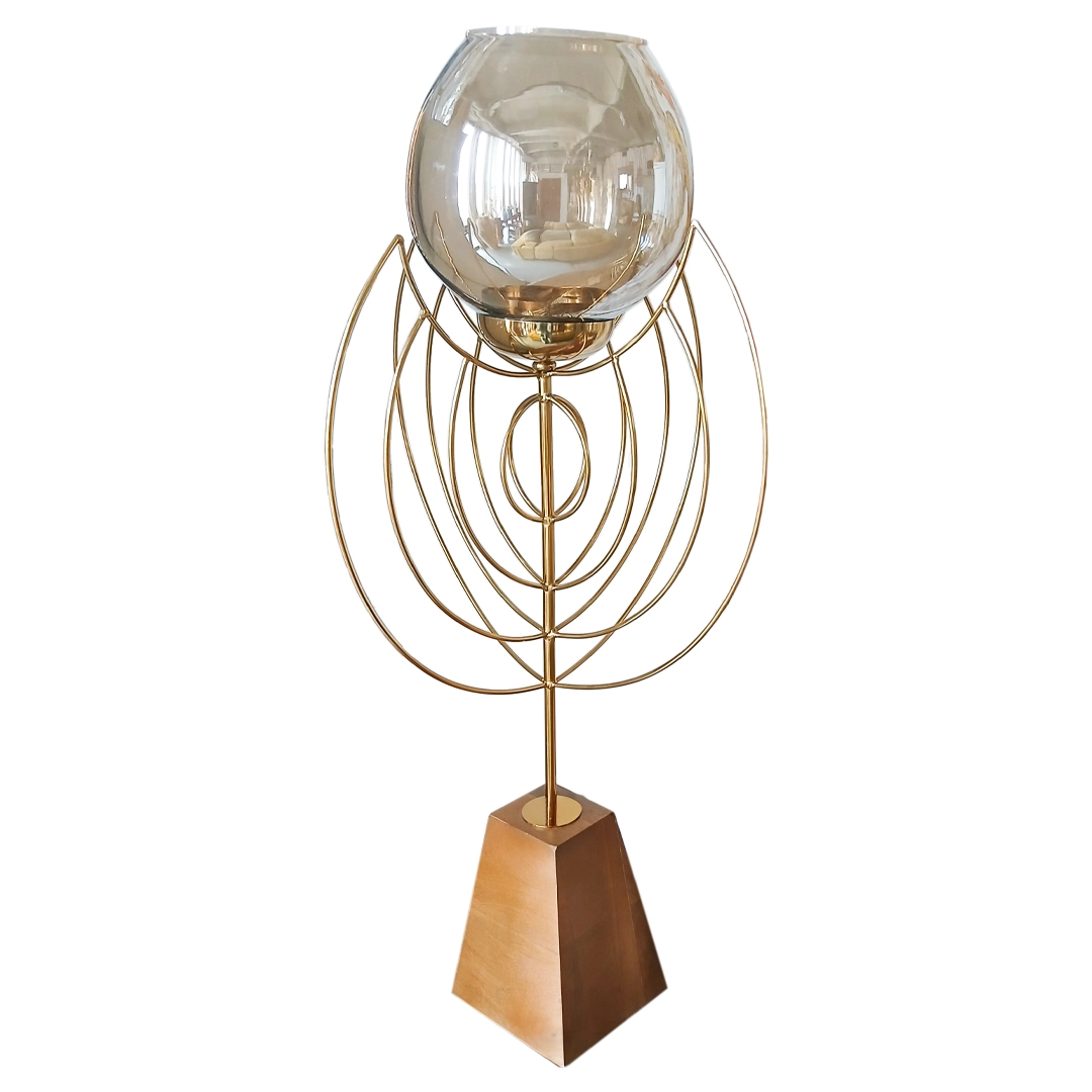 Candelabro Kassa Alto de Vidrio y Madera y Metal Dorado - Image 2