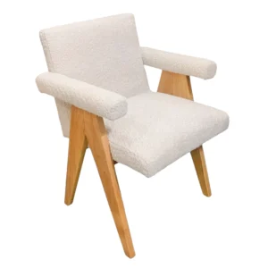 Silla Vio de Madera y Bouclé Blanco