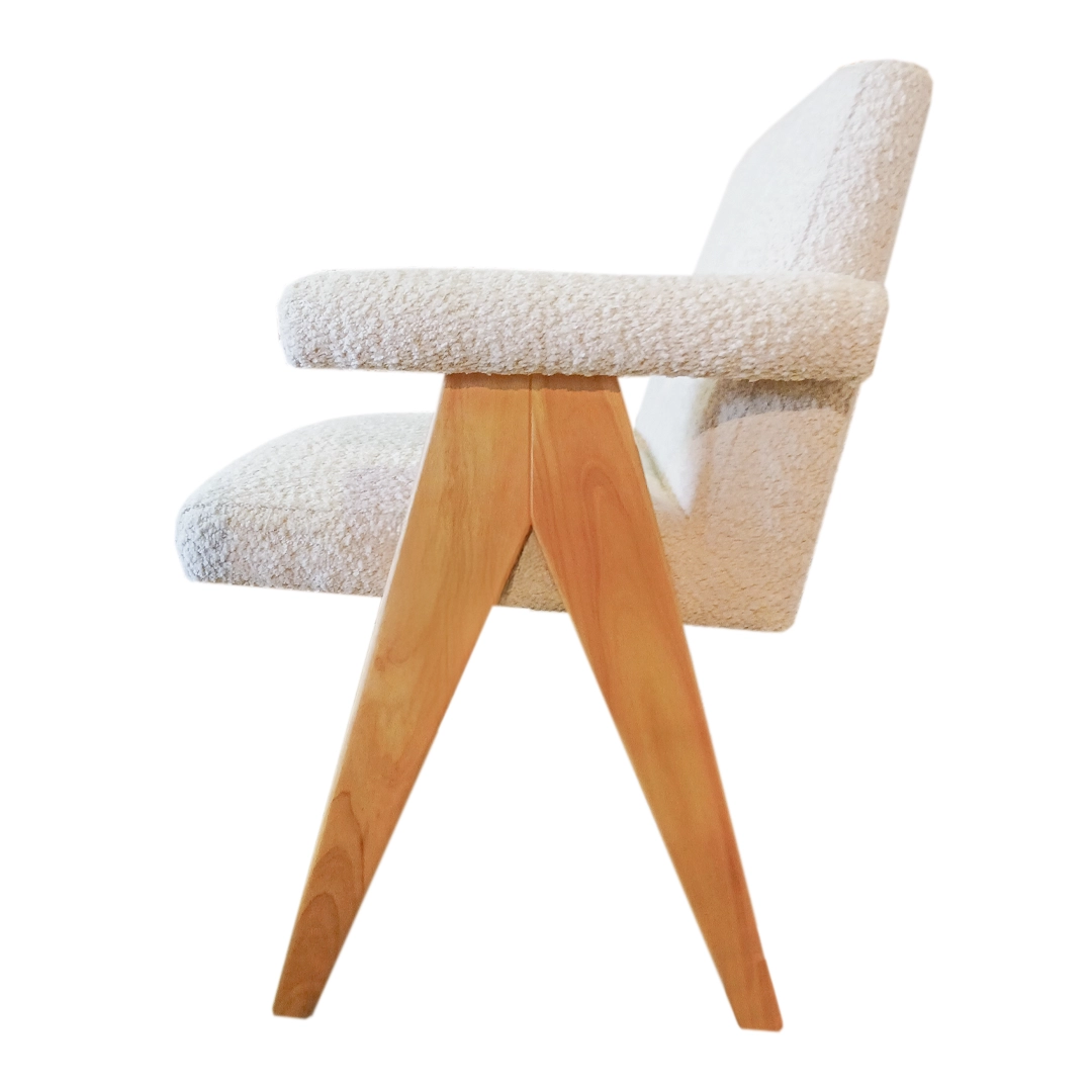 Silla Vio de Madera y Bouclé Blanco - Image 3