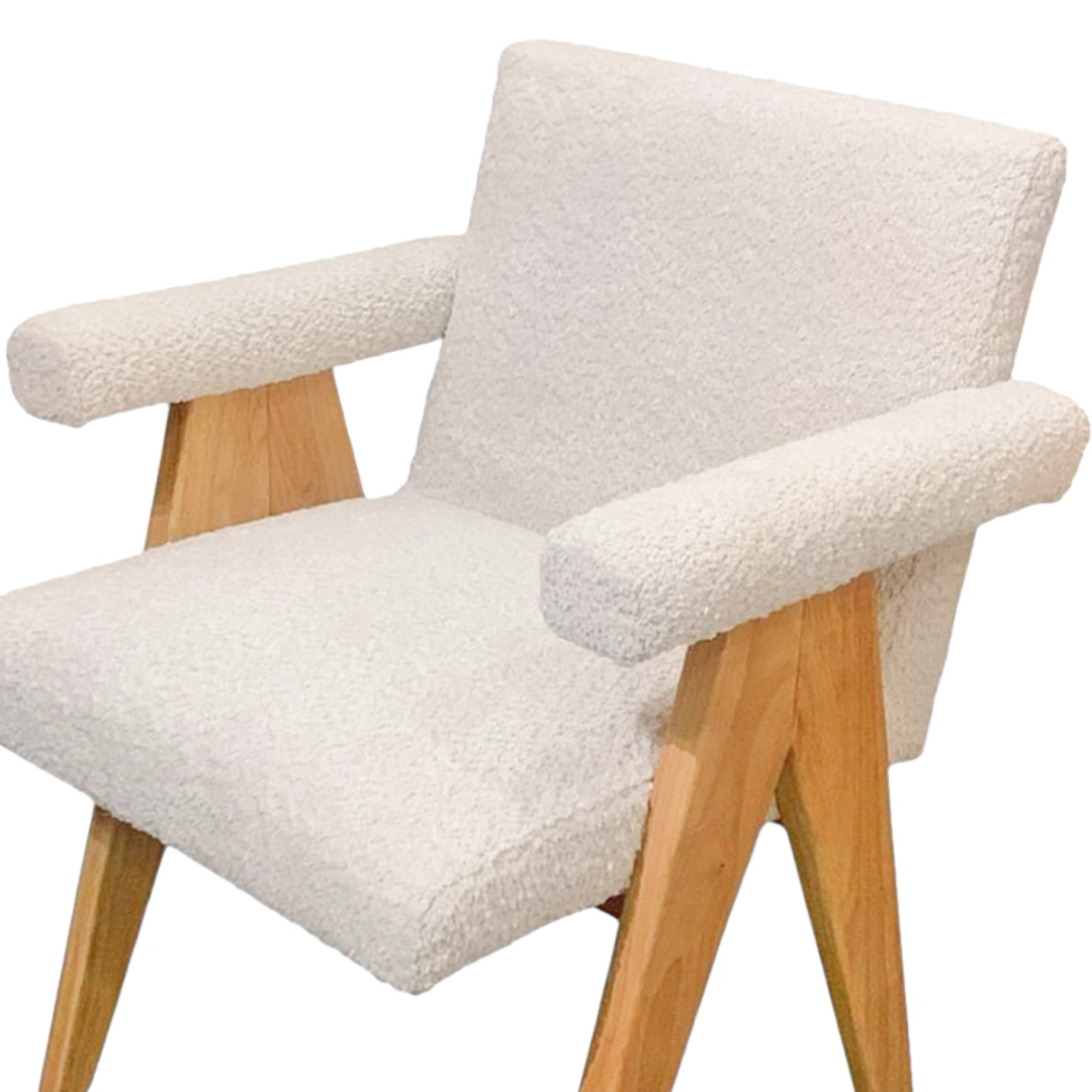 Silla Vio de Madera y Bouclé Blanco - Image 2