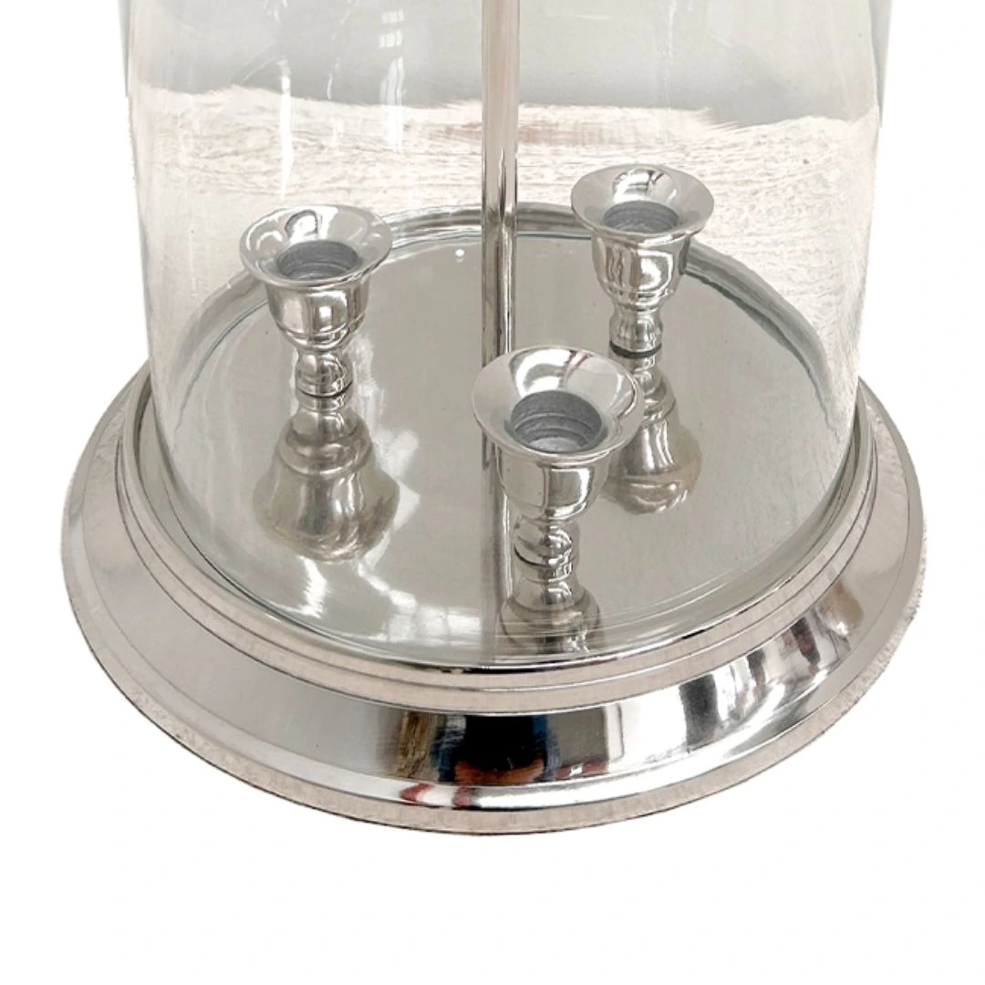Candelabro de Metal y Vidrio Plateado - Image 2