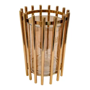 Candelabro de Metal y Vidrio Dorado