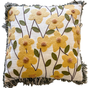 Cojín de Algodón y Acrílico Blanco - amarillo